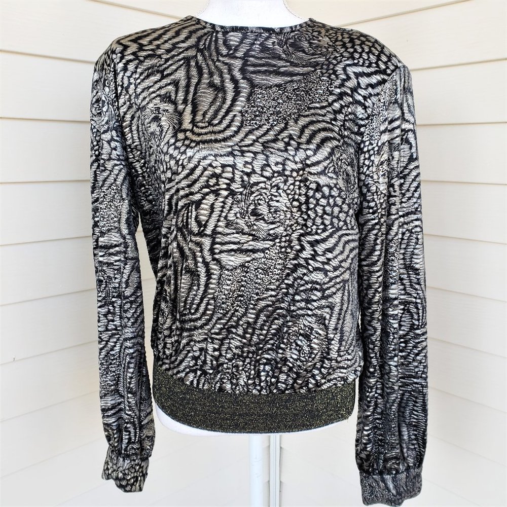 Vintage 80s Shimmery Tiger Animal Print Elastic Waist Shirt